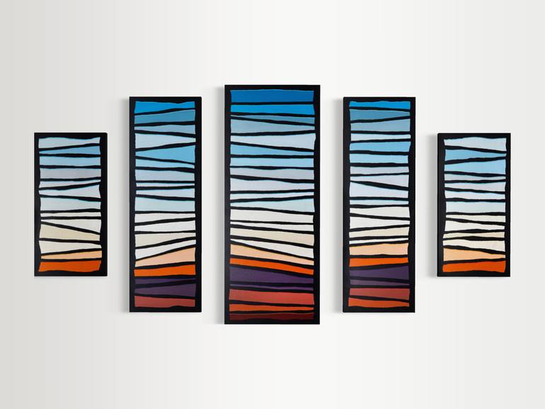 Layers Of The West - Five-Panel Geometric Abstract Landscape Original Painting by elena alexander
