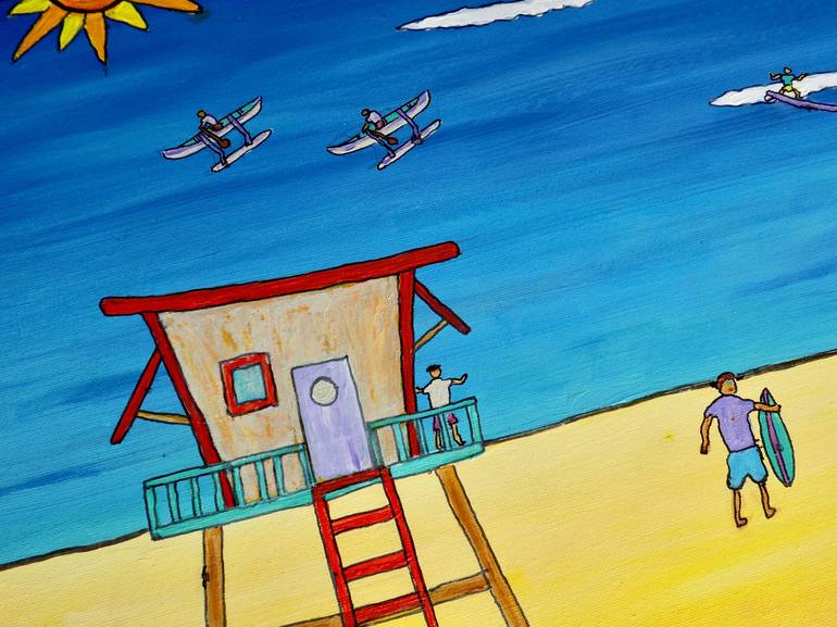 Original Folk Beach Painting by Alex slotzkin