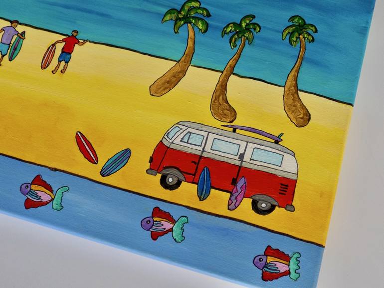 Original Folk Beach Painting by Alex slotzkin