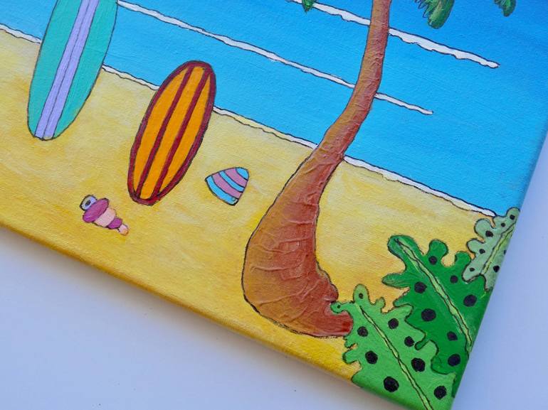 Original Folk Beach Painting by Alex slotzkin