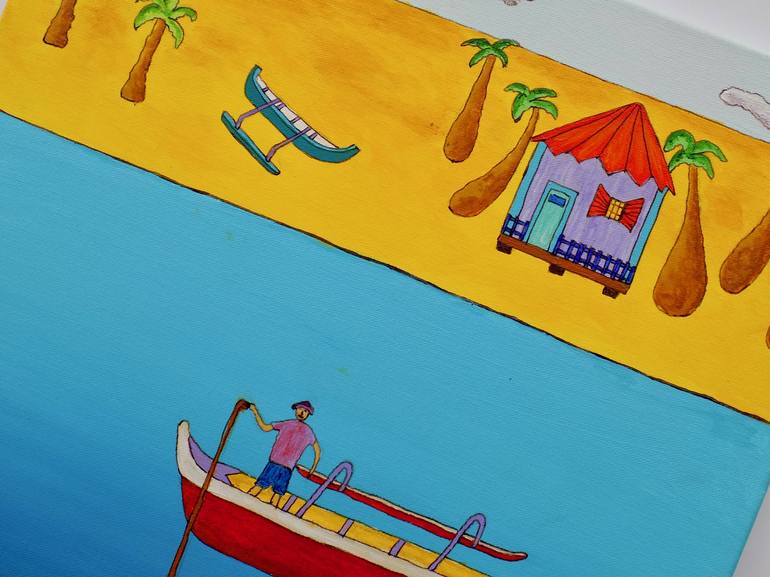 Original Folk Beach Painting by Alex slotzkin