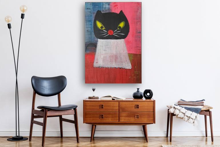 Original Abstract Expressionism Cats Painting by Benami Stern