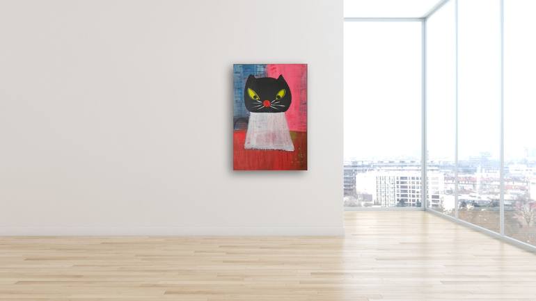 Original Abstract Expressionism Cats Painting by Benami Stern