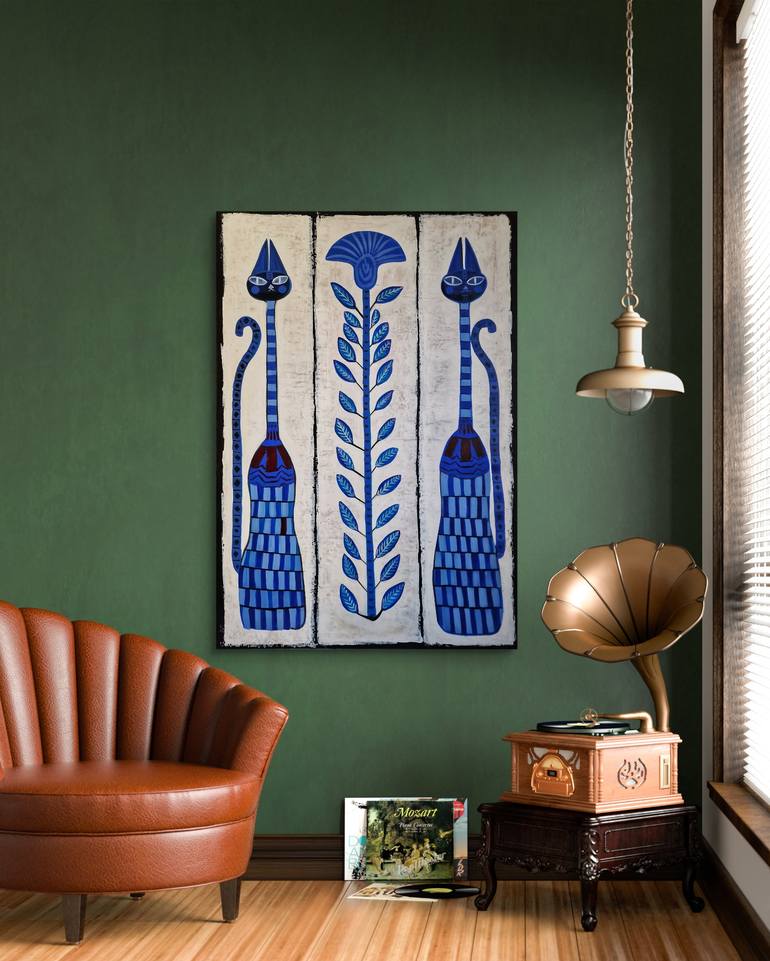 Original Contemporary Cats Painting by Aachen Diana