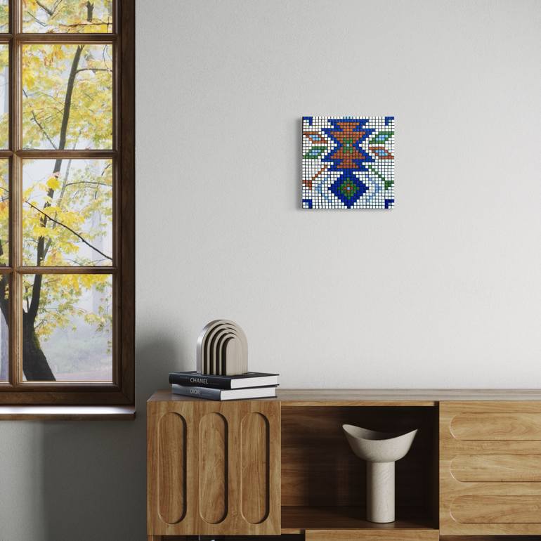 Original Abstract Geometric Mixed Media by Plamena Papazova