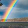 Stock photo of rainbow and reservoir lake