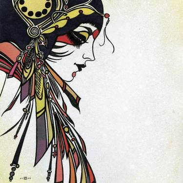 Original Art Deco Women Drawing by Carlos Jimeno