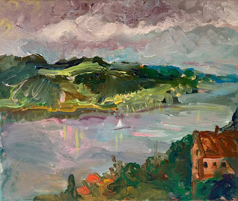 Original Landscape Painting by Evgenia Ruchka | Expressionism Art on Canvas | Landscape by the lake