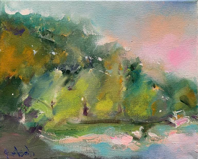 Original Landscape Painting by Evgenia Ruchka | Expressionism Art on Canvas | Etude on the lake #008