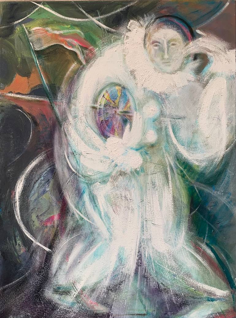 Original Time Painting by Evgenia Ruchka  Black  White Art on Canvas  Lord of Time