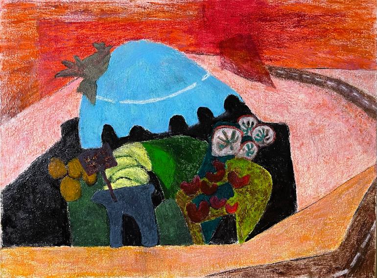 Original Landscape Painting by Mihrimah Pichora | Abstract Art on Canvas | Farm on the freeway 4-2