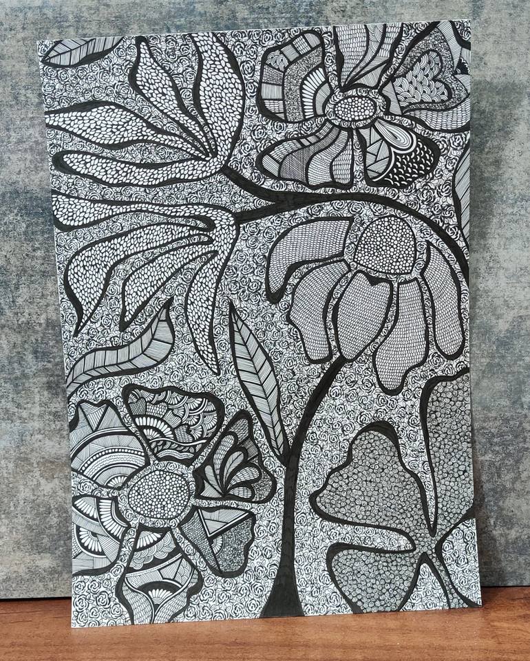 Original Abstract Expressionism Floral Drawing by Swati Prajapat