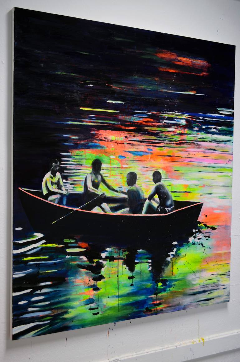 Original Expressionism Boat Painting by Tanja Vetter