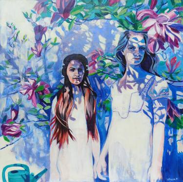 Original Figurative Garden Paintings by Anna Masiul-Gozdecka