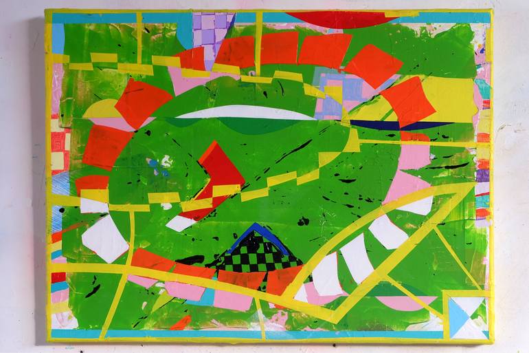 Original Landscape Painting by Fred Michiels | Abstract Art on Canvas | The Carefree Things (mountain landscape with sunset)