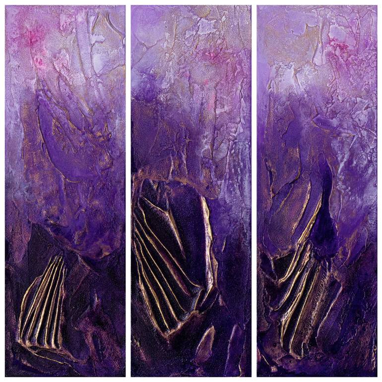 Original Abstract Painting by Fortuna Per | Abstract Art on Canvas | Amethyst 3er-Set