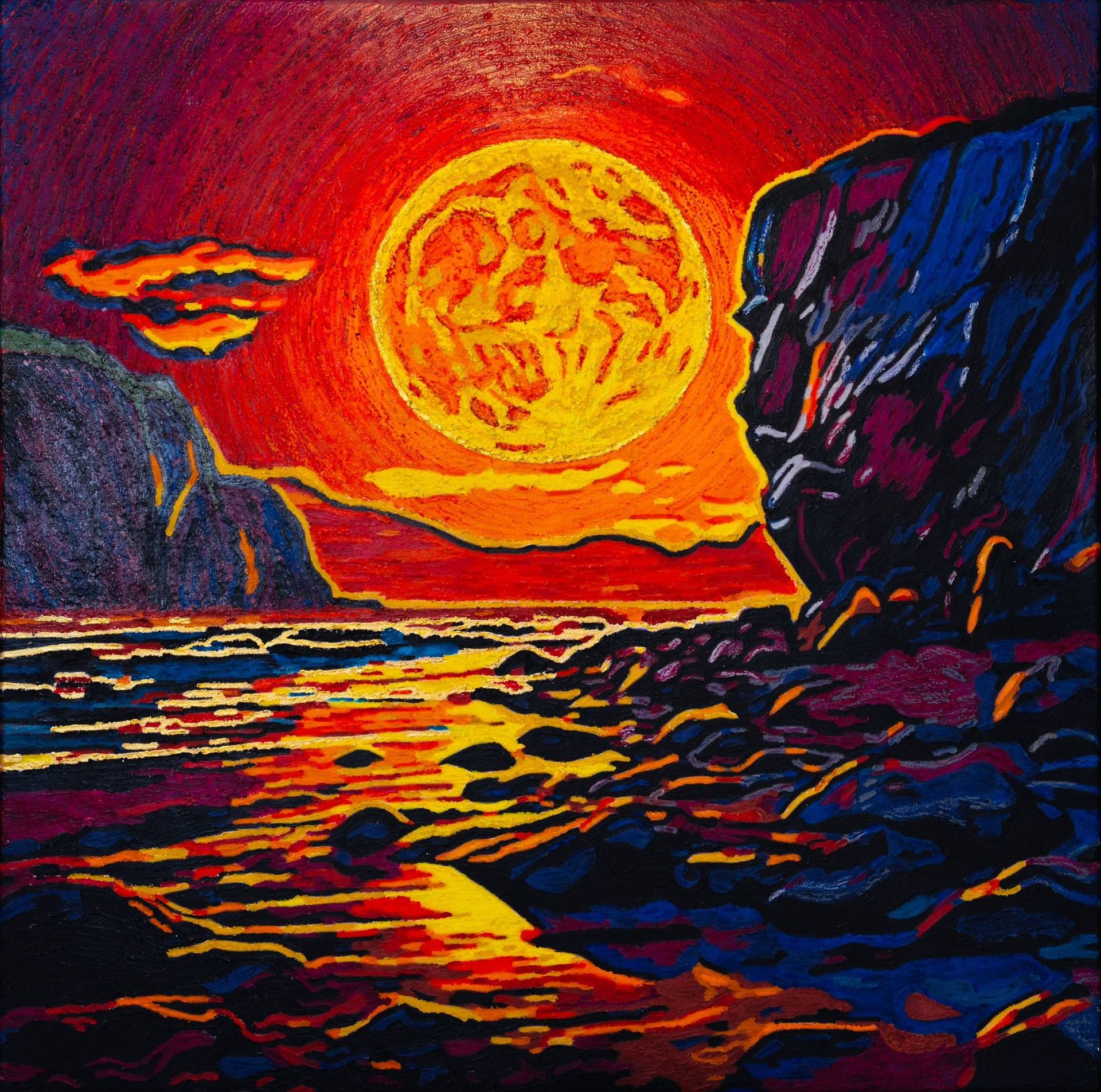 絵画 『太陽のCandy』NORRY Golden Sunset - Melted Wax Crayon Mixed Media by Sally Joy Midgley