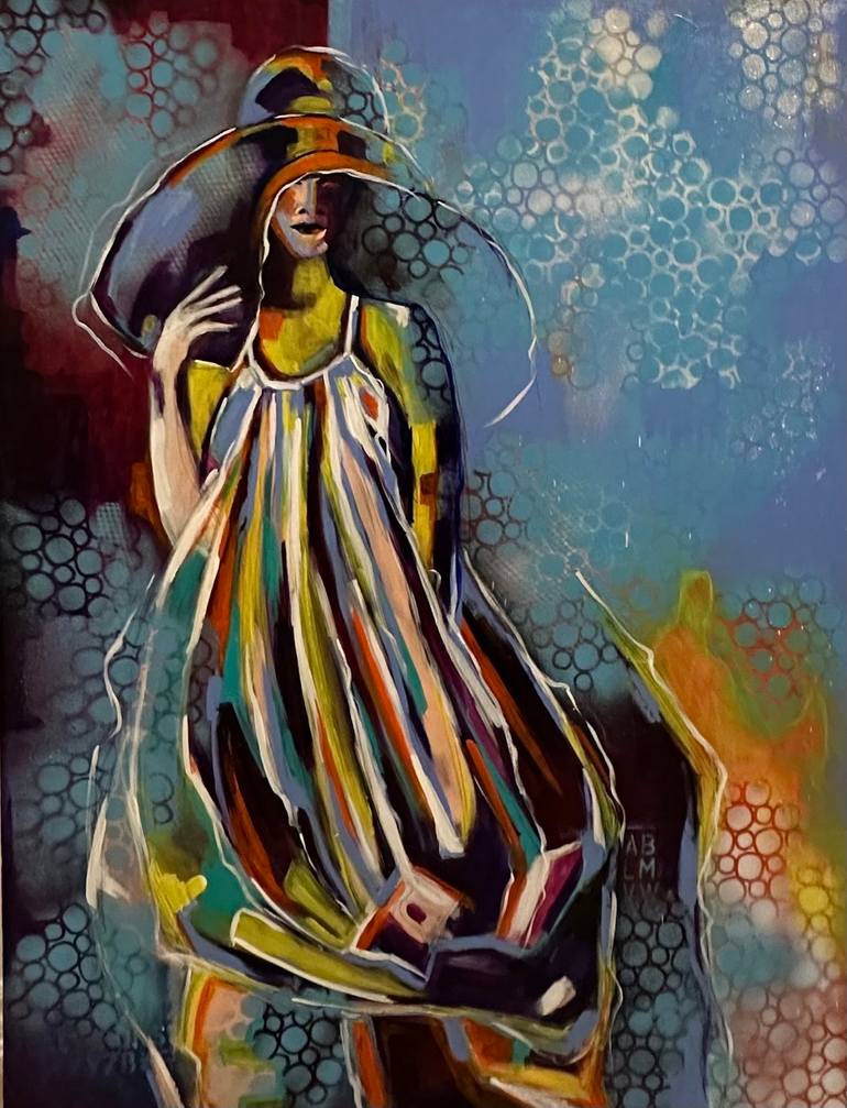 Original Abstract Painting by Eiman Muiny | Abstract Art on Canvas | Figurative Abstraction # 17, A girl with a hat
