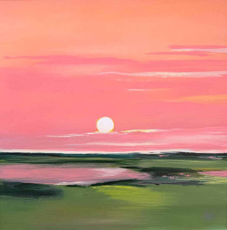 Original Landscape Painting by Anastasia Holubova | Abstract Expressionism Art on Canvas | In the Embrace of Sunset