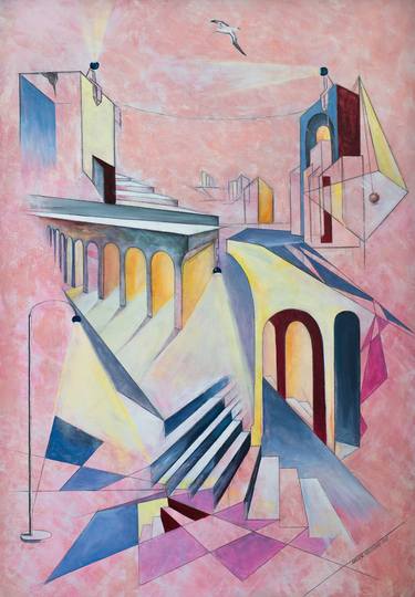 Original Abstract Architecture Paintings by Kathrin Kovshova