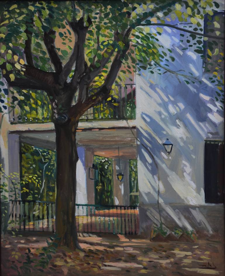 Original Architecture Painting by Ricard Marti | Color Field Painting Art on Canvas | Lights and Shadows over Can Quadres (Arbucies)