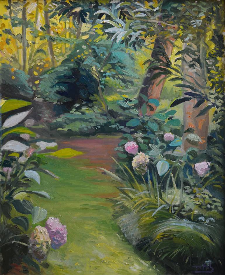 Original Landscape Painting by Ricard Marti | Color Field Painting Art on Canvas | Sunset in the Garden