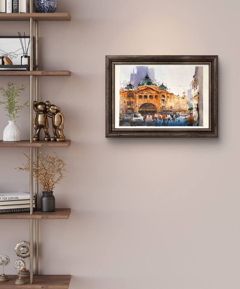 Original Art Deco Cities Painting by David Xu