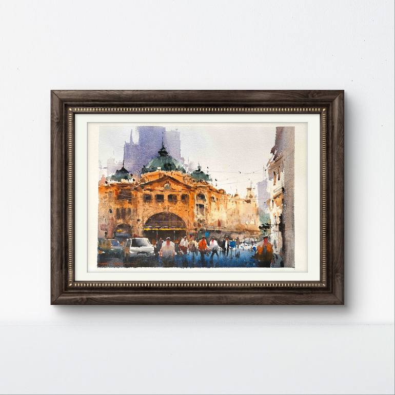 Original Art Deco Cities Painting by David Xu