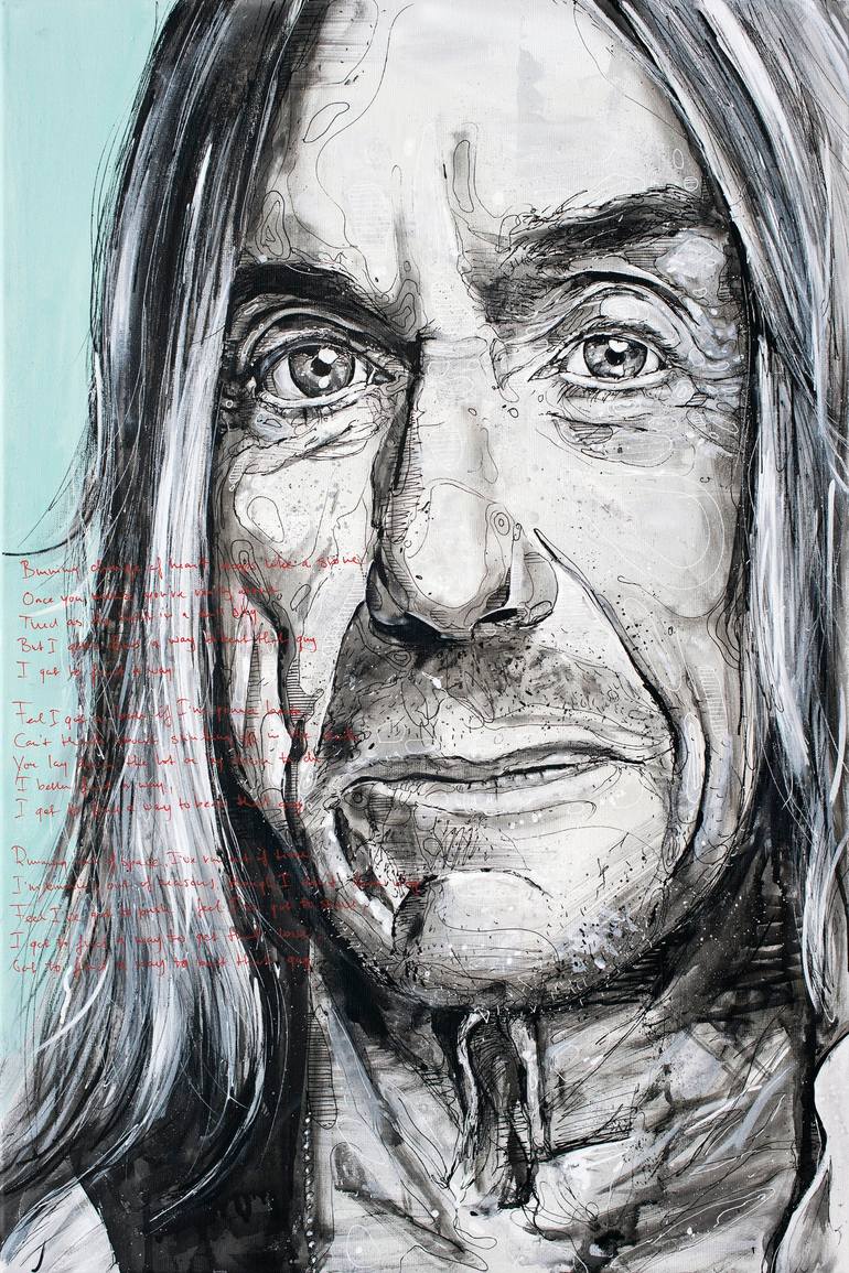 Original Pop CultureCelebrity Painting by Gallery Kauffeld Impressionism Art on Canvas Iggy Pop painting 60x90 cm