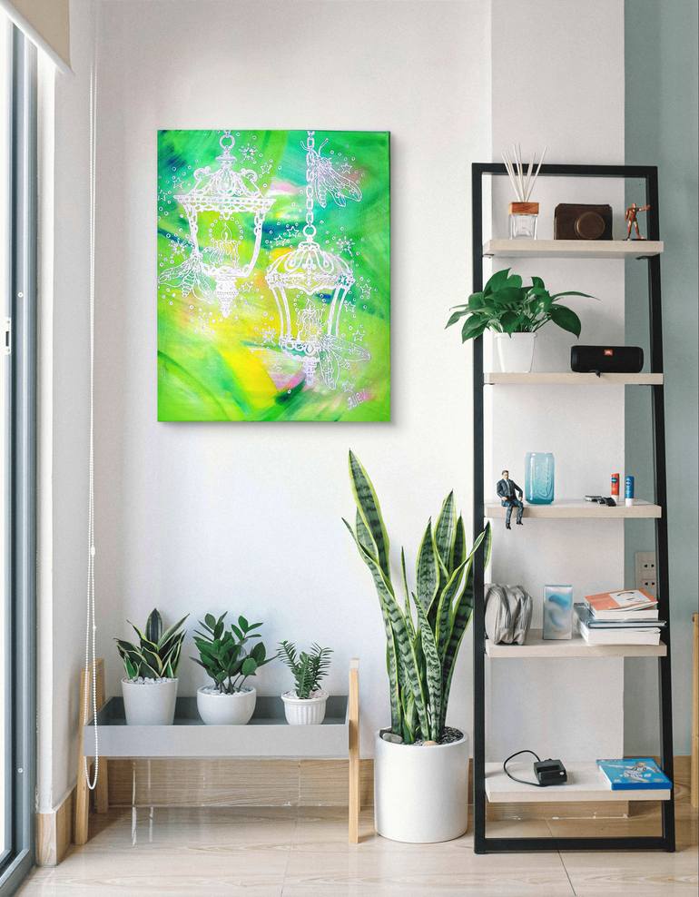 Original Abstract Light Mixed Media by Zhanna Kravtsova