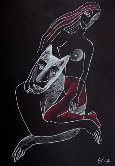 Original Expressionism Erotic Drawings by Elisheva Nesis