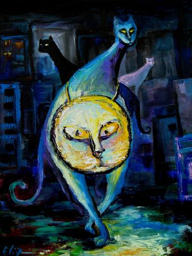 Original Surrealism Cats Paintings by Elisheva Nesis