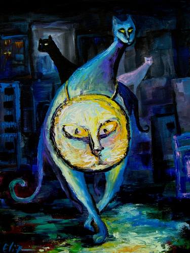 Print of Cats Paintings by Elisheva Nesis