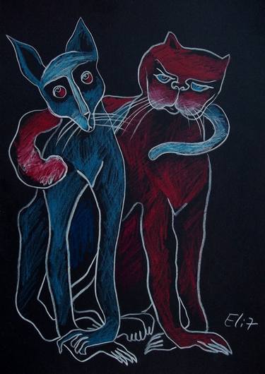 Print of Expressionism Cats Drawings by Elisheva Nesis
