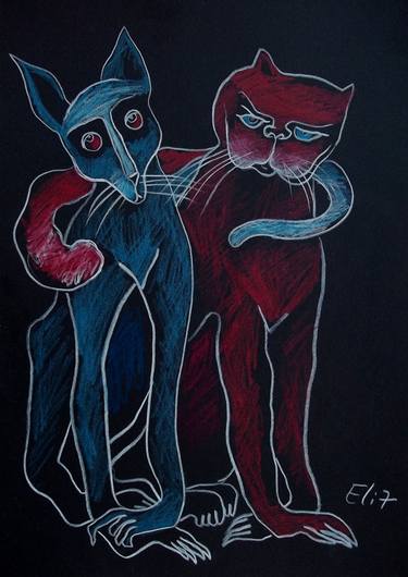 Original Expressionism Cats Drawings by Elisheva Nesis