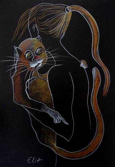 Original Expressionism Cats Drawings by Elisheva Nesis