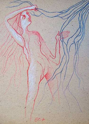 Original Expressionism People Drawings by Elisheva Nesis