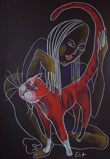 Print of Expressionism Cats Drawings by Elisheva Nesis