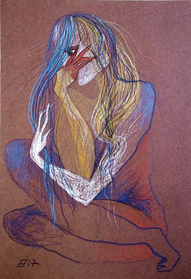 Original Expressionism Women Drawings by Elisheva Nesis
