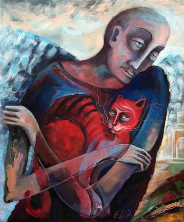 Print of Surrealism Cats Paintings by Elisheva Nesis
