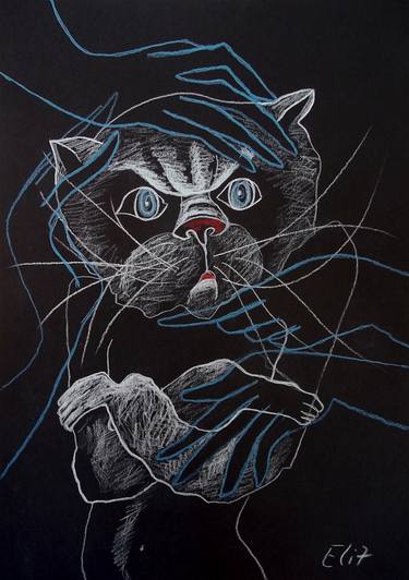 Original Realism Cats Drawings by Elisheva Nesis