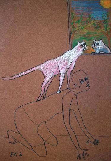 Original Figurative Cats Drawings by Elisheva Nesis