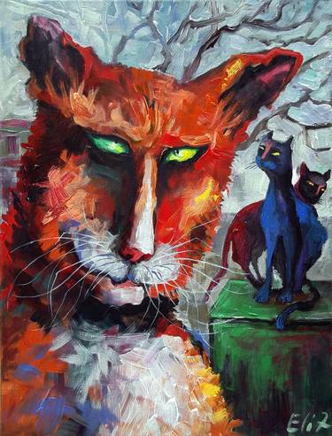 Original Cats Paintings by Elisheva Nesis