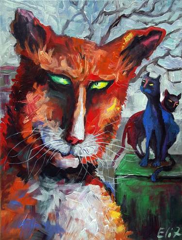 Original Expressionism Cats Paintings by Elisheva Nesis