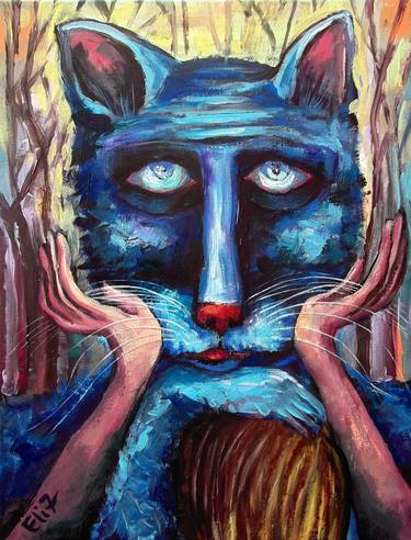 Print of Expressionism Cats Paintings by Elisheva Nesis