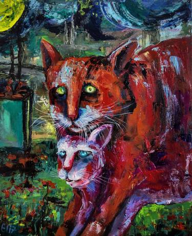 Print of Expressionism Cats Paintings by Elisheva Nesis
