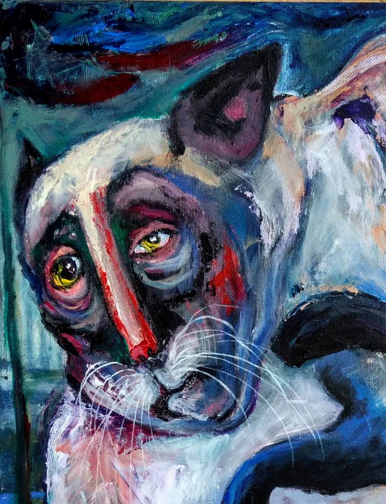 Original Expressionism Cats Painting by Elisheva Nesis