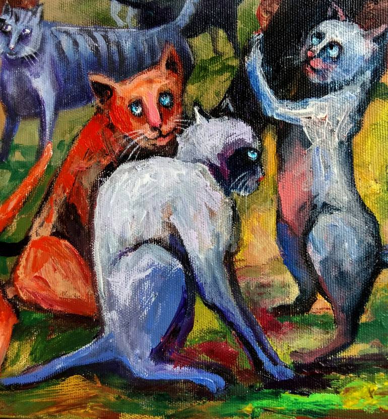 Original Expressionism Cats Painting by Elisheva Nesis