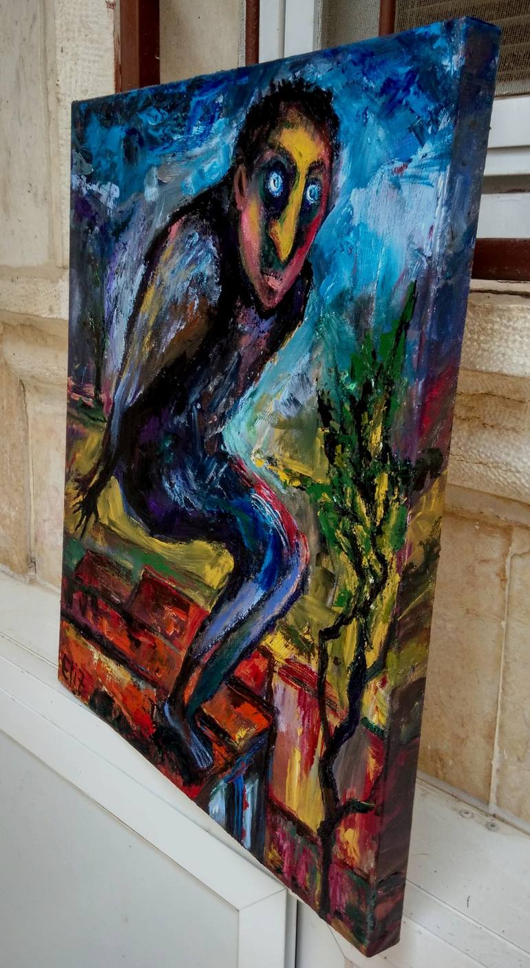 Original Expressionism People Painting by Elisheva Nesis