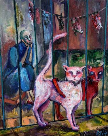 Print of Art Deco Cats Paintings by Elisheva Nesis